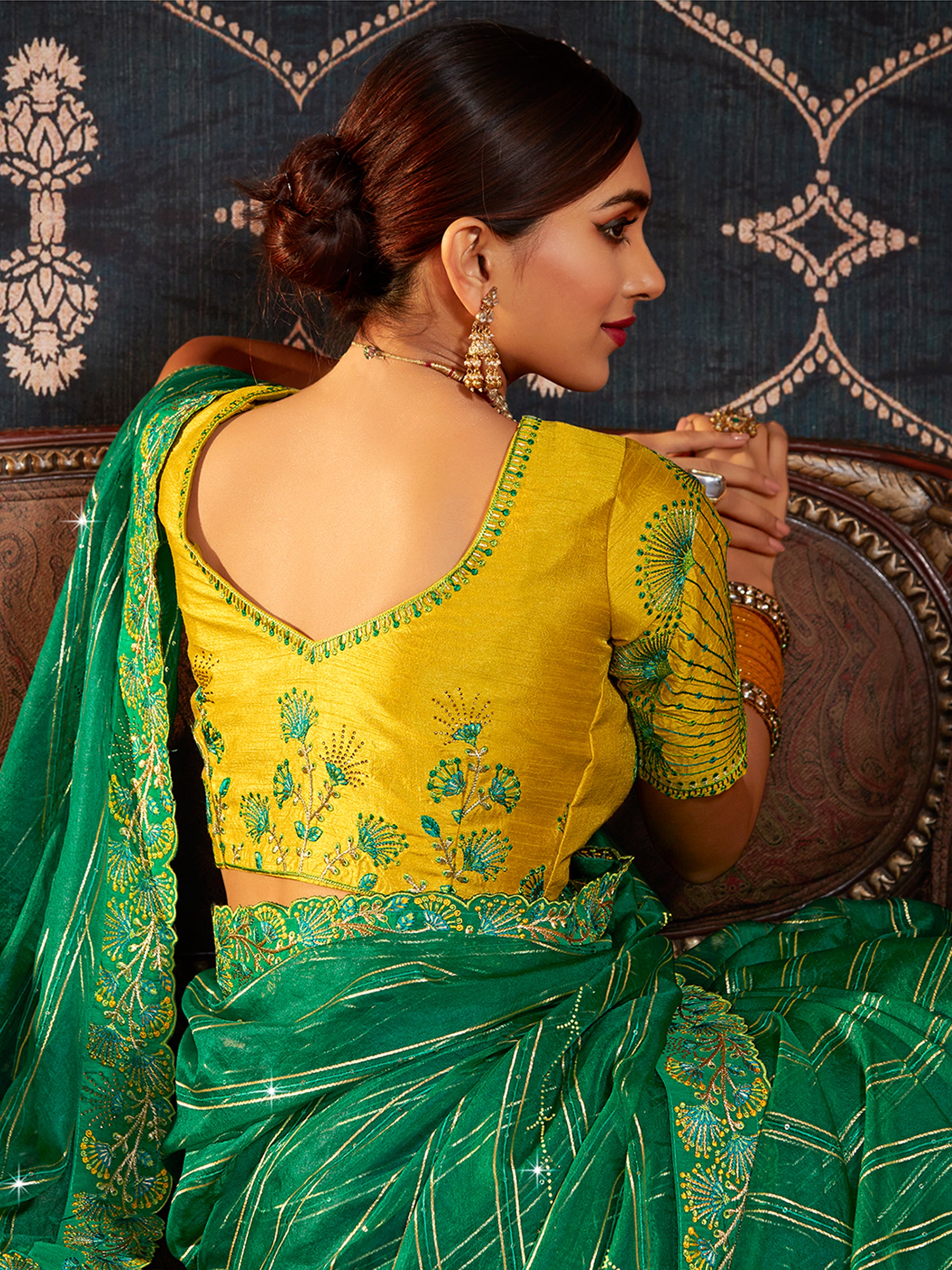 Green Organza Embroidery Saree