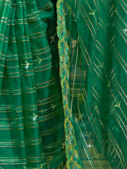 Green Organza Embroidery Saree