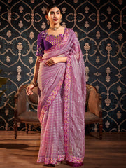 Lavender Organza Embroidery Saree