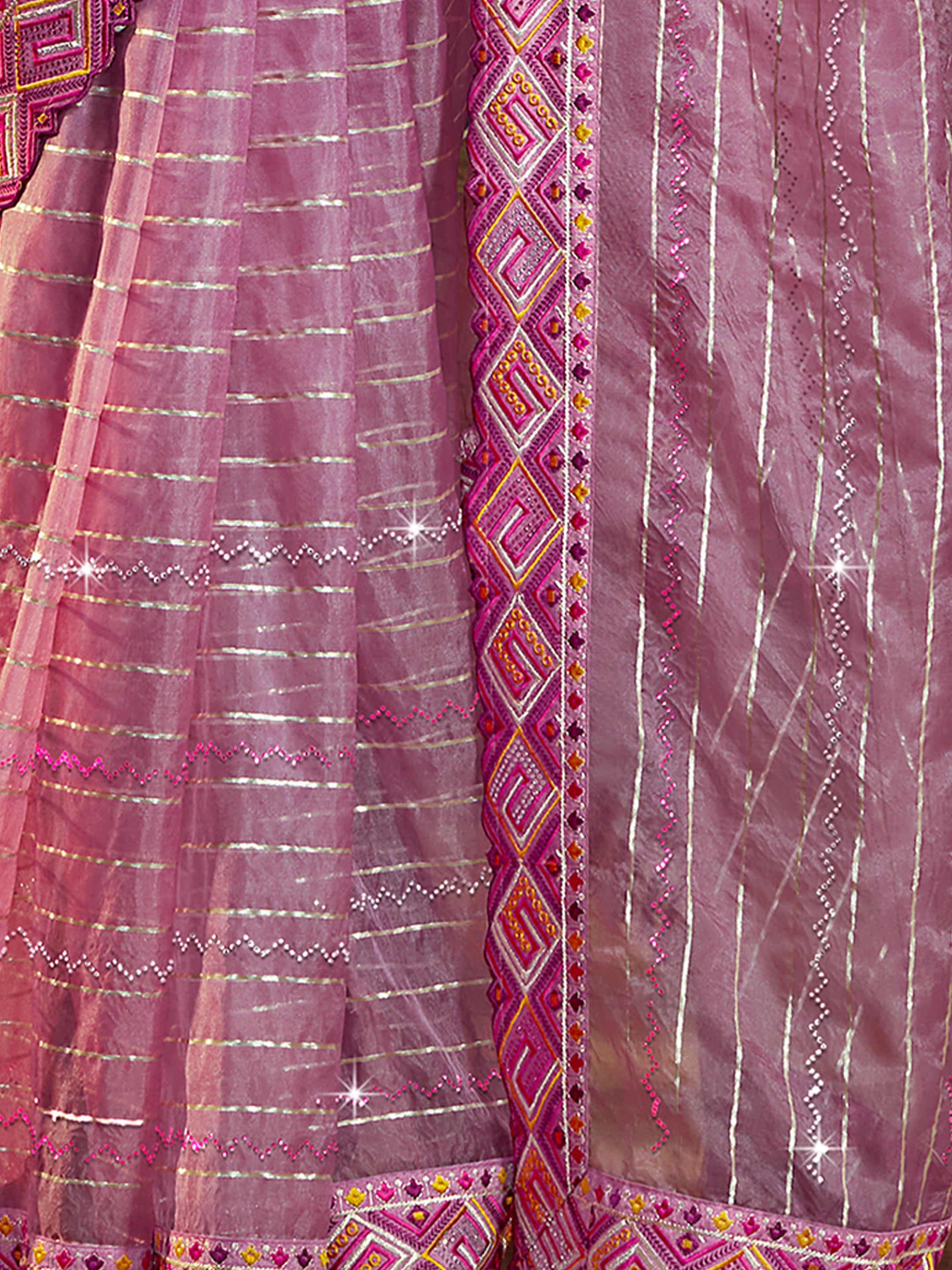 Lavender Organza Embroidery Saree