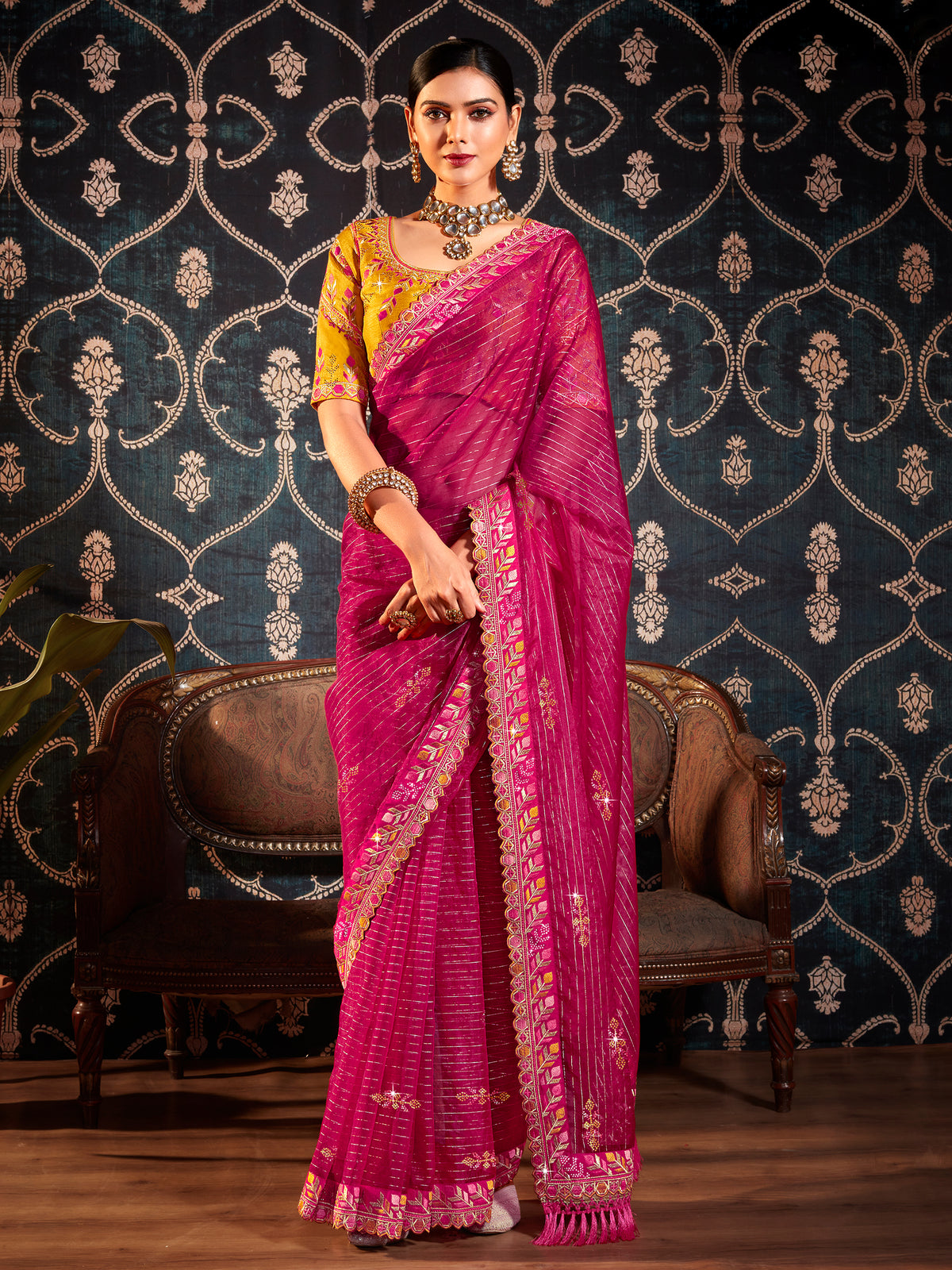 Pink Organza Embroidery Saree