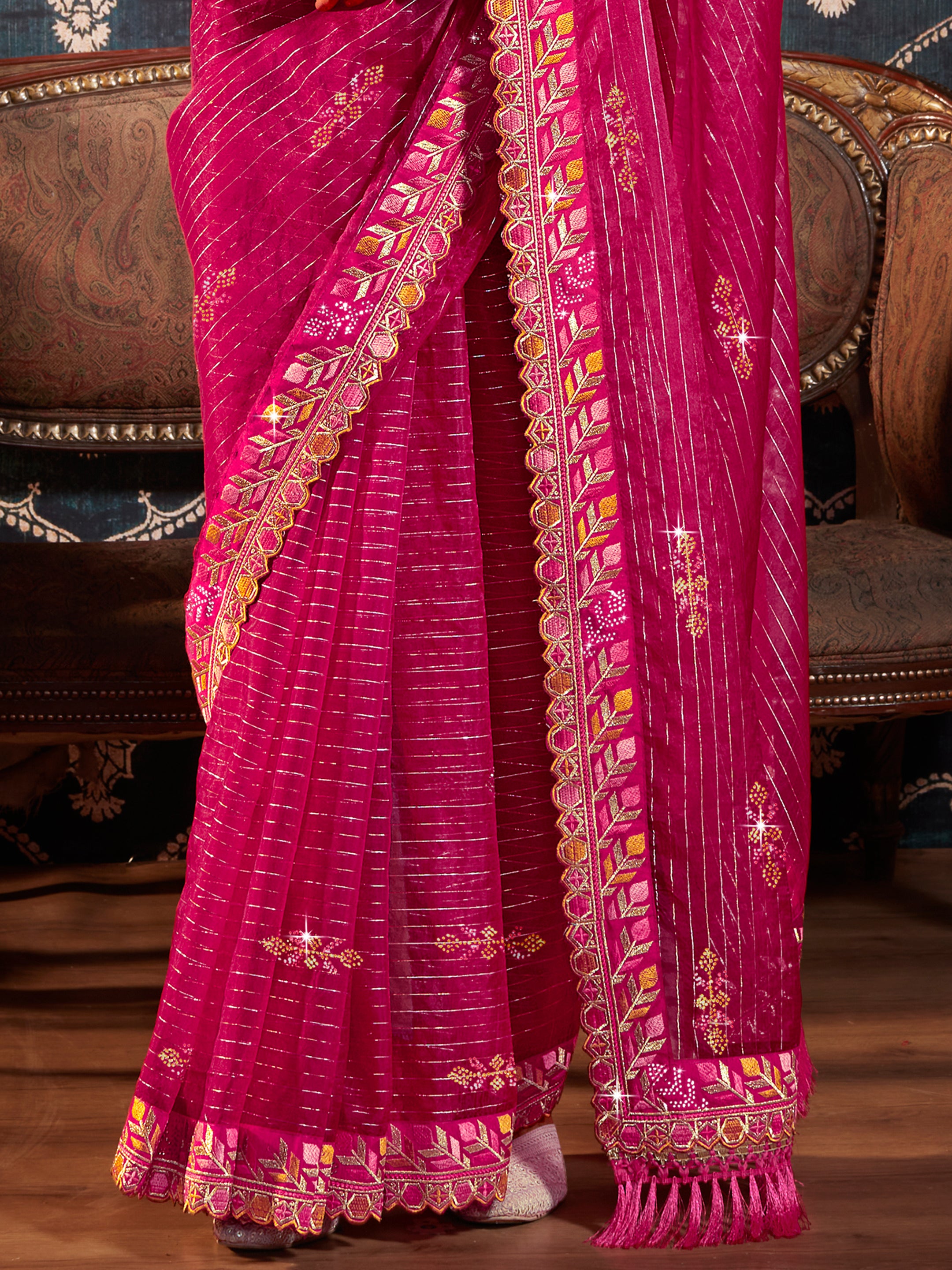 Pink Organza Embroidery Saree