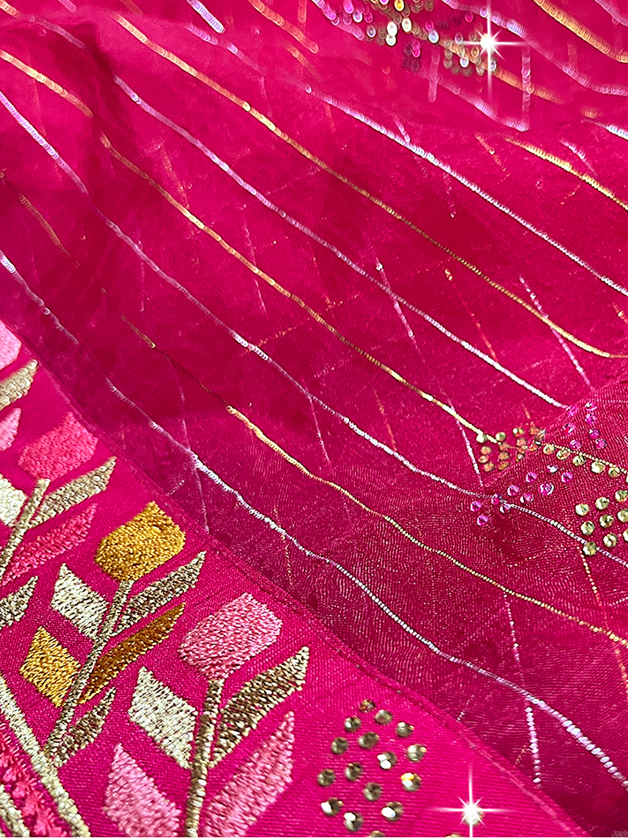 Pink Organza Embroidery Saree