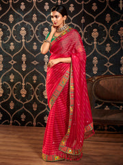 Red Organza Embroidery Saree