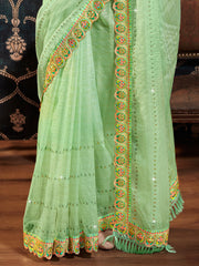 Sea green Organza Embroidery Saree