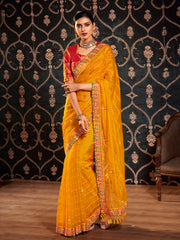 Yellow Organza Embroidery Saree