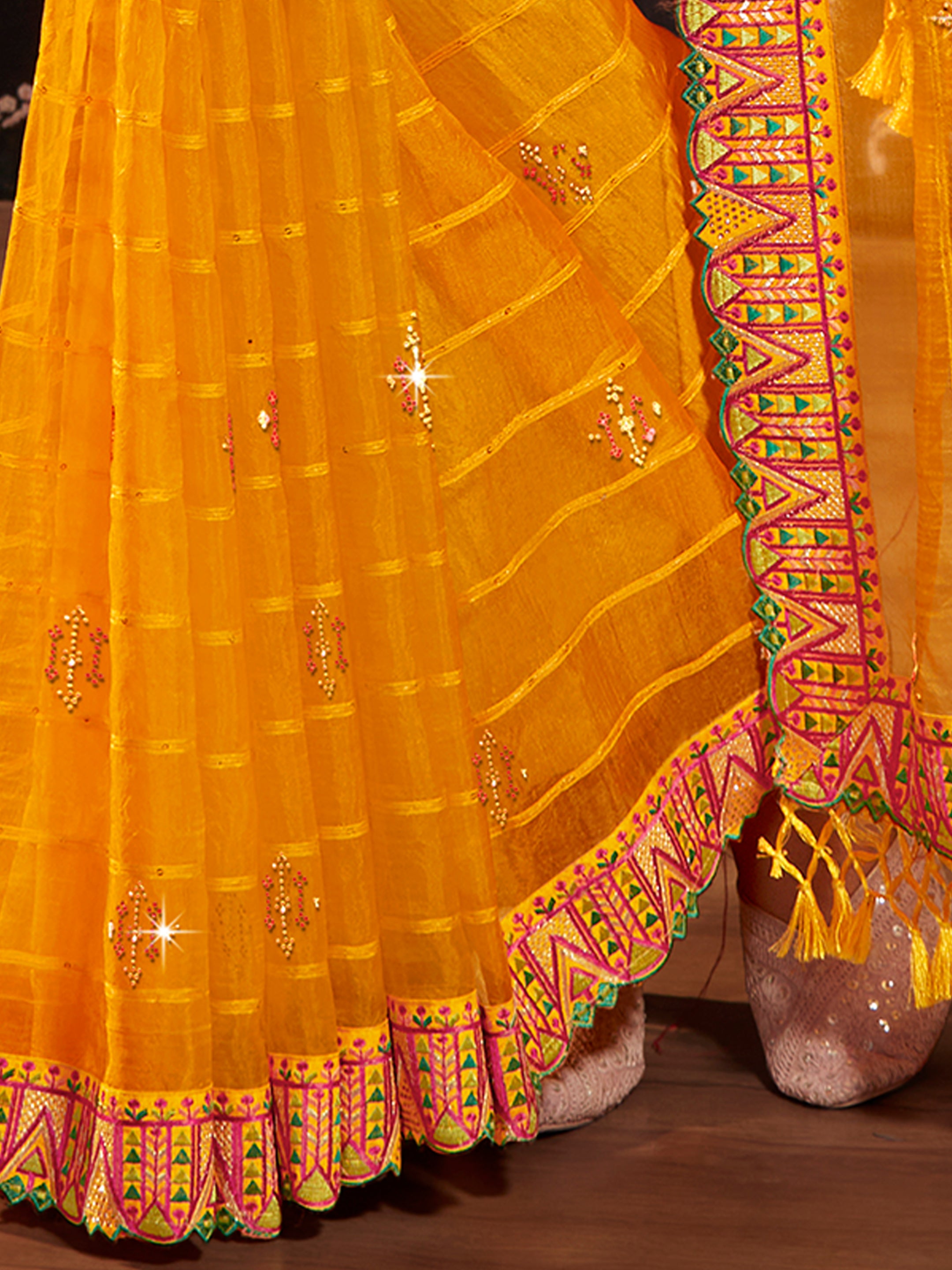 Yellow Organza Embroidery Saree