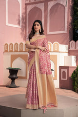 Zari Weaving Cotton Silk Sarere In Pink Color 