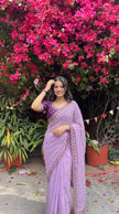 Lavender Soft Georgette Embroidery Saree