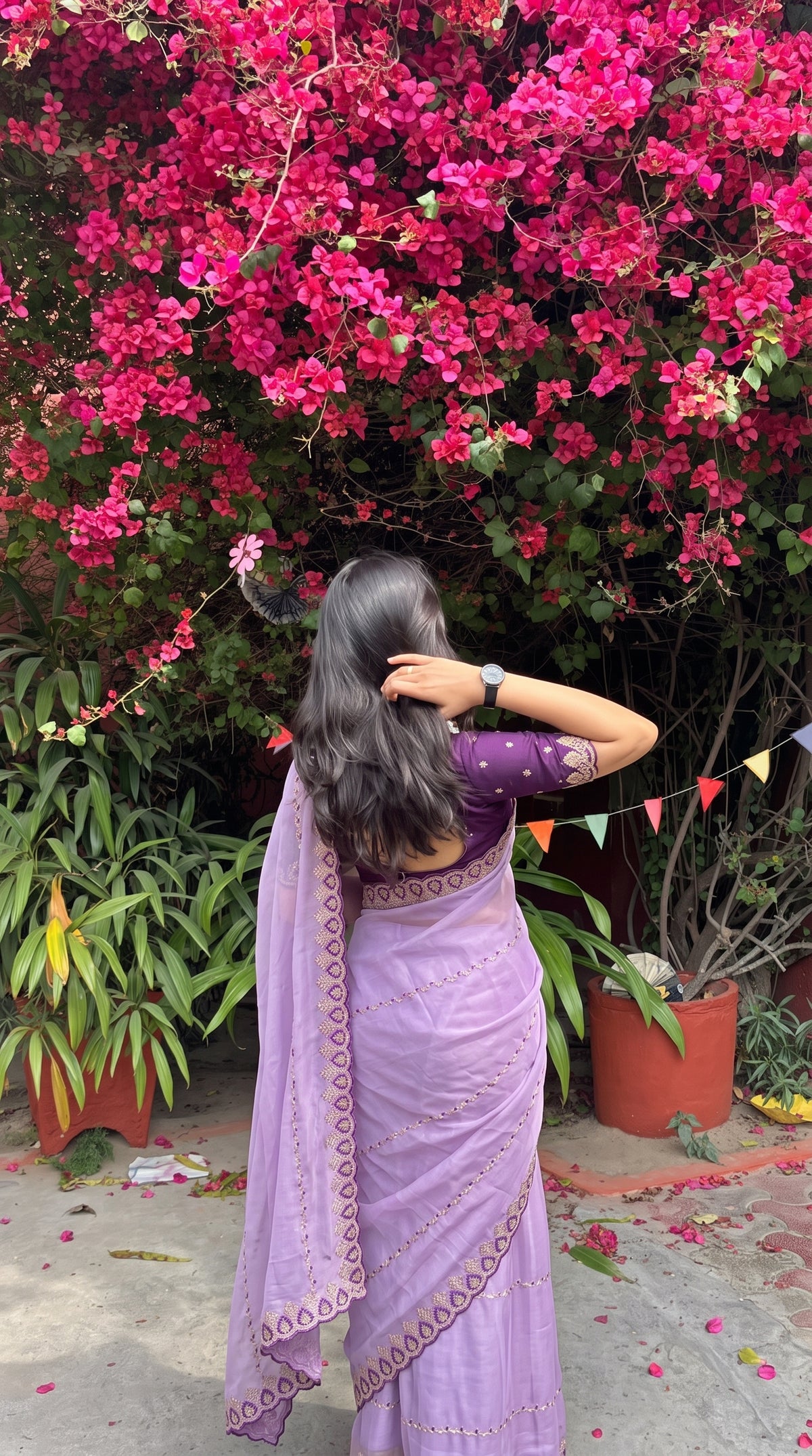 Lavender Soft Georgette Embroidery Saree