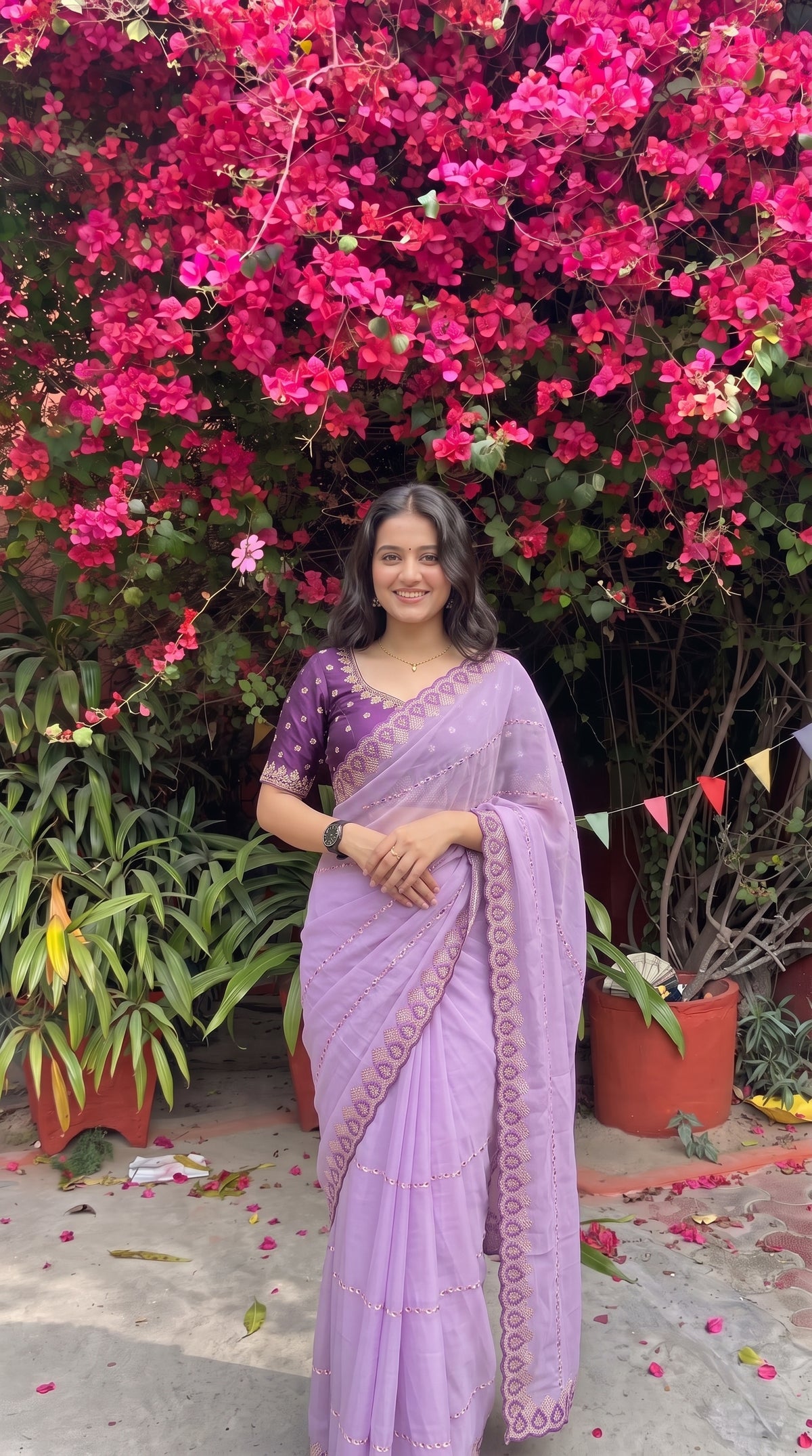 Lavender Soft Georgette Embroidery Saree