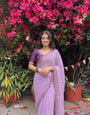 Lavender Soft Georgette Embroidery Saree