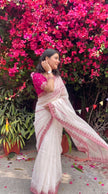 White Soft Georgette Embroidery Saree