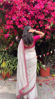 White Soft Georgette Embroidery Saree