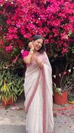 White Soft Georgette Embroidery Saree