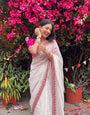 White Soft Georgette Embroidery Saree
