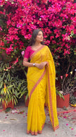 Yellow Soft Georgette Embroidery Saree Styled By Neha