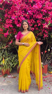 Yellow Soft Georgette Embroidery Saree Styled By Neha