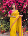Yellow Soft Georgette Embroidery Saree Styled By Neha