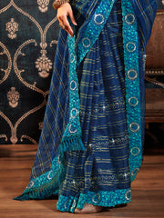 Blue Organza Embroidery Saree