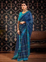 Blue Organza Embroidery Saree