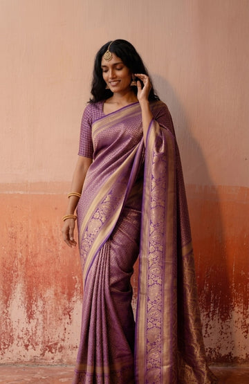 Purple Leheriya Pattern Banarasi Silk Zari Saree