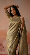 Mehndi Green Leheriya Pattern Banarasi Silk Zari Saree