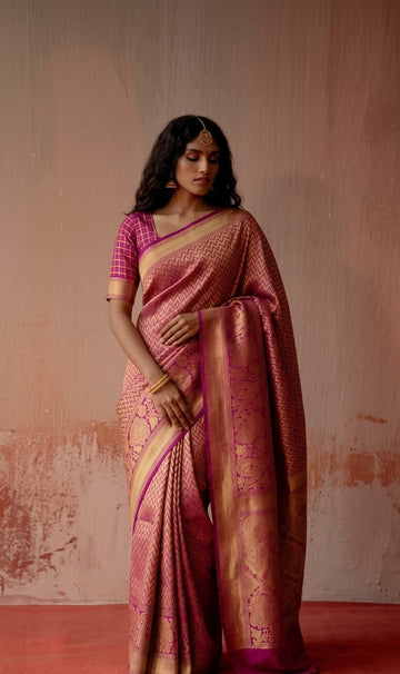 Pink Leheriya Pattern Banarasi Silk Zari Saree