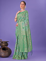 Teal green pure Cotton Saree for navratri celebrations