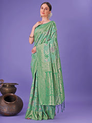 Teal Green Traditional Pure Cotton Saree