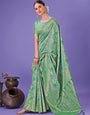 Teal Green Traditional Pure Cotton Saree