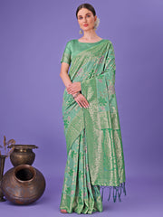 Green traditional Pure Cotton Saree For mehndi