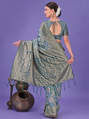 Grey Traditional Pure Cotton Saree