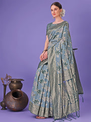 Grey Traditional Pure Cotton Saree