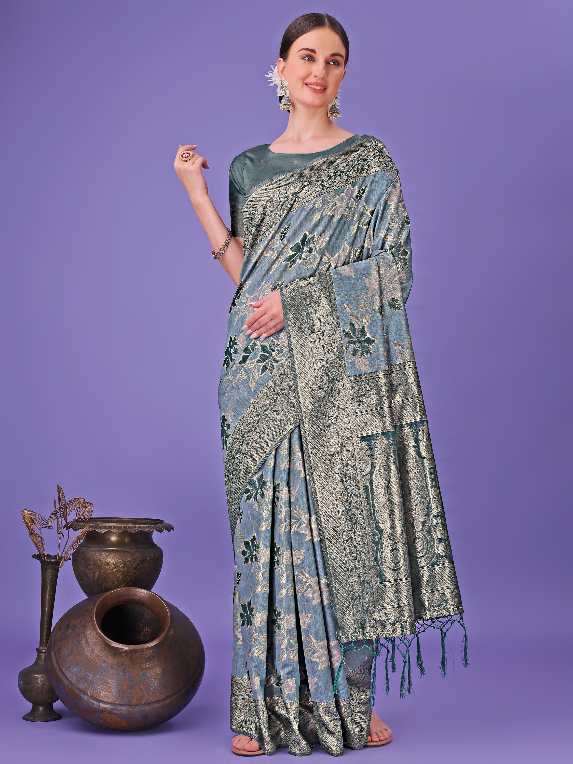 grey Cotton saree 