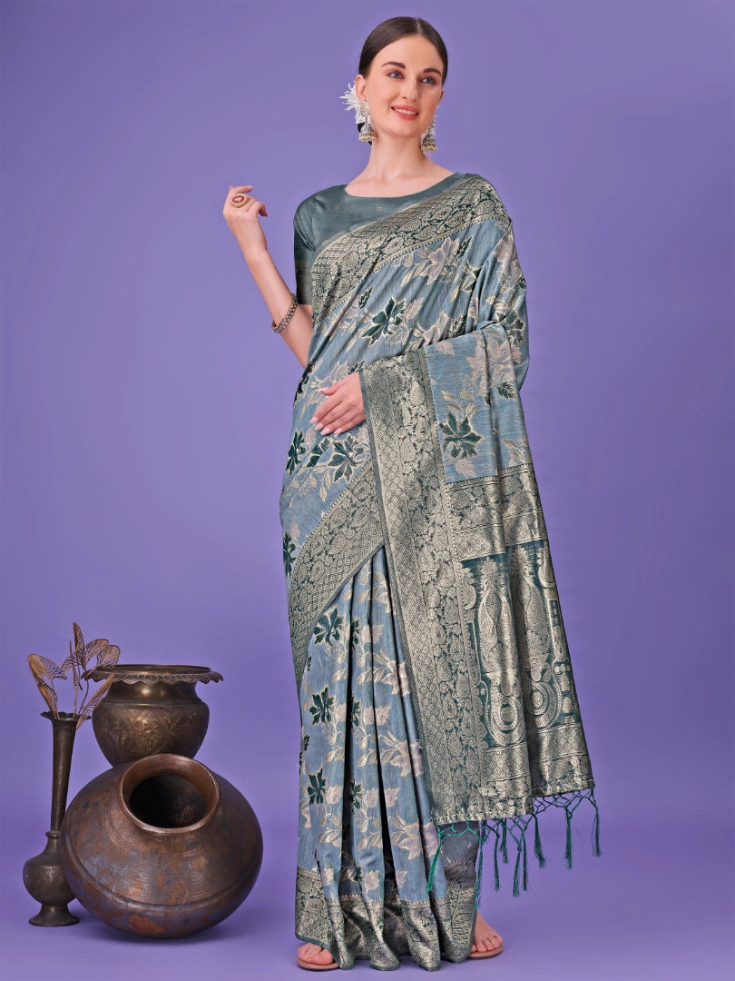 Grey Traditional Pure Cotton Saree