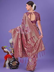 Back view of cotton saree in wine color