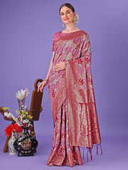 Pure Cotton Saree in pink color For navratri pooja