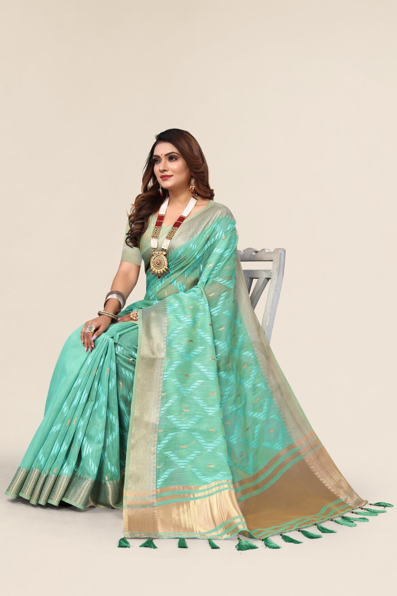 Green Linen designer saree