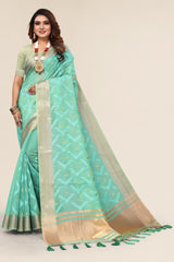 Green Linen designer saree