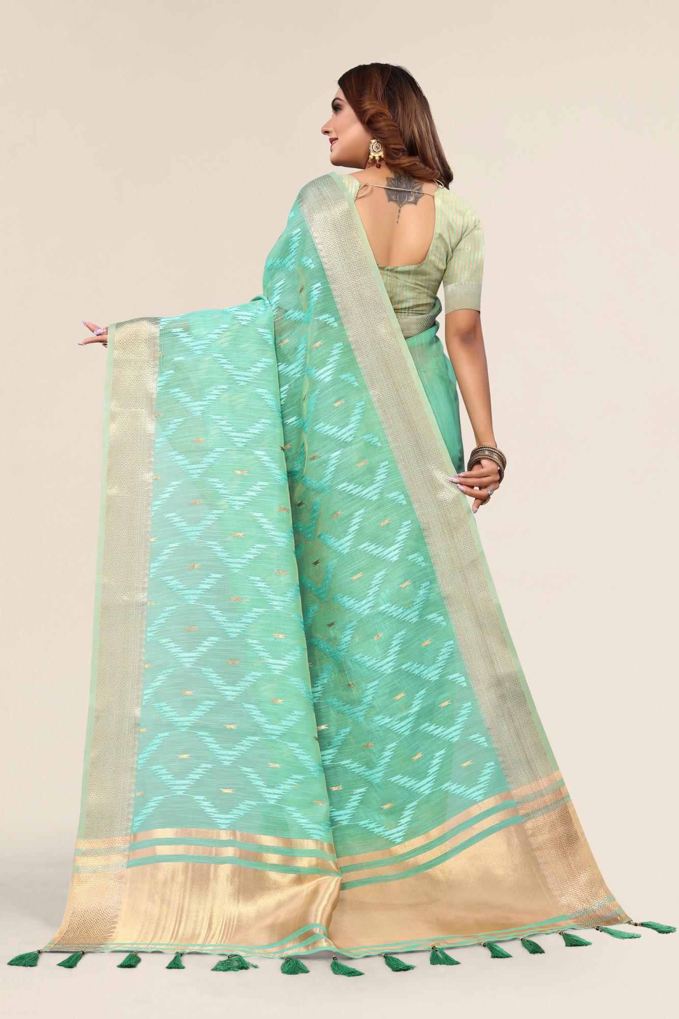 Green Linen designer saree