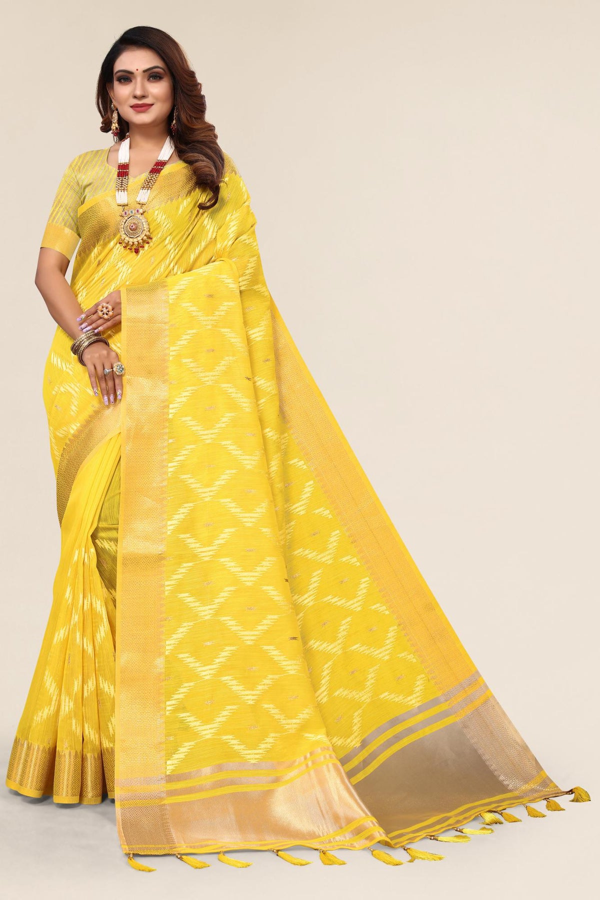 Yellow Linen designer saree