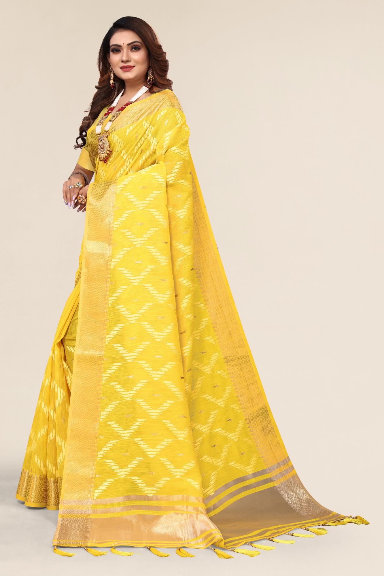 Yellow Linen designer saree