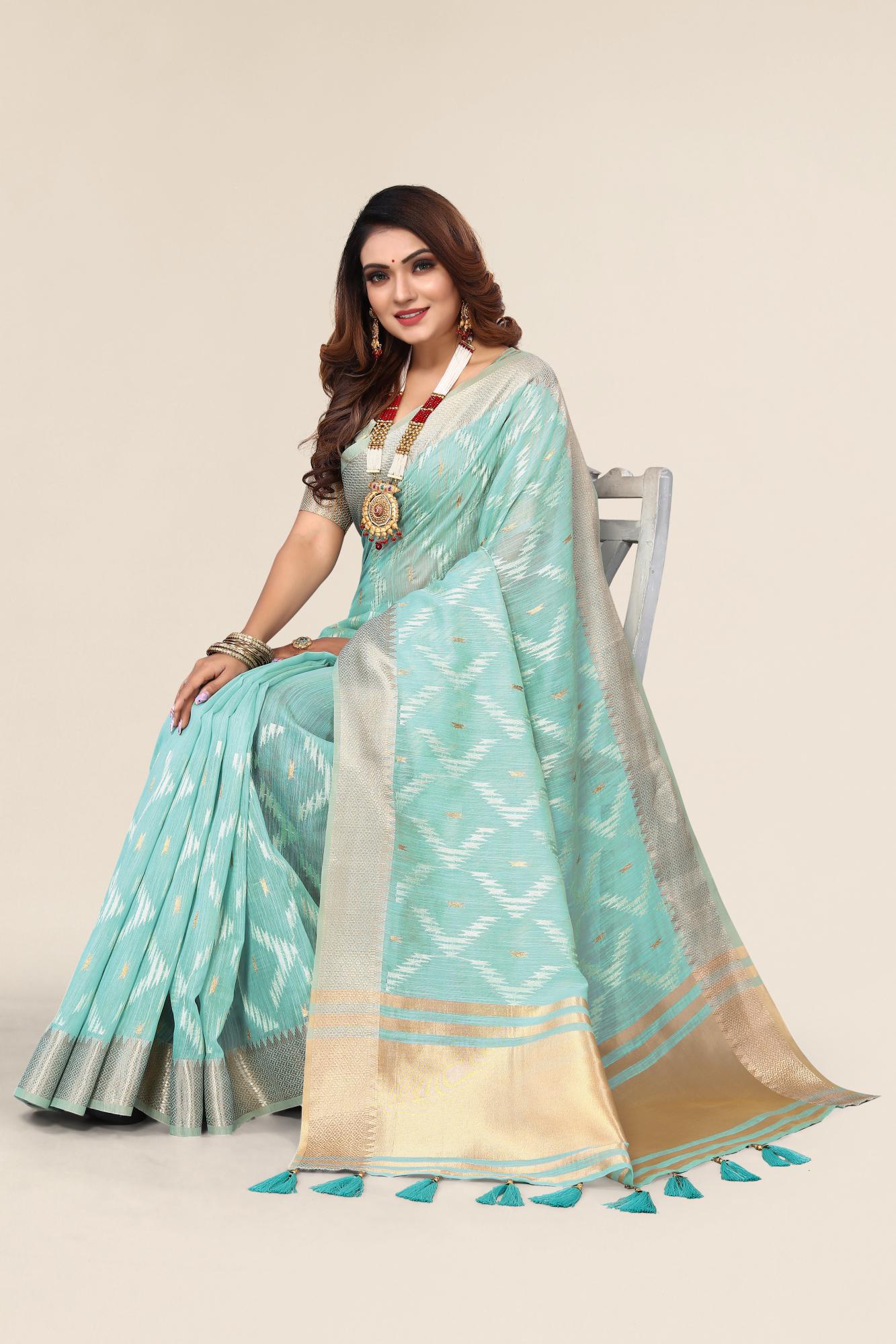 Light Green Linen designer saree