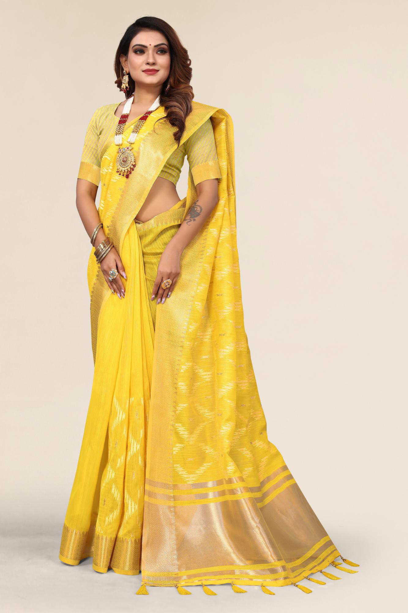 Yellow Linen designer saree