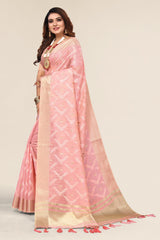 Pink Linen designer saree