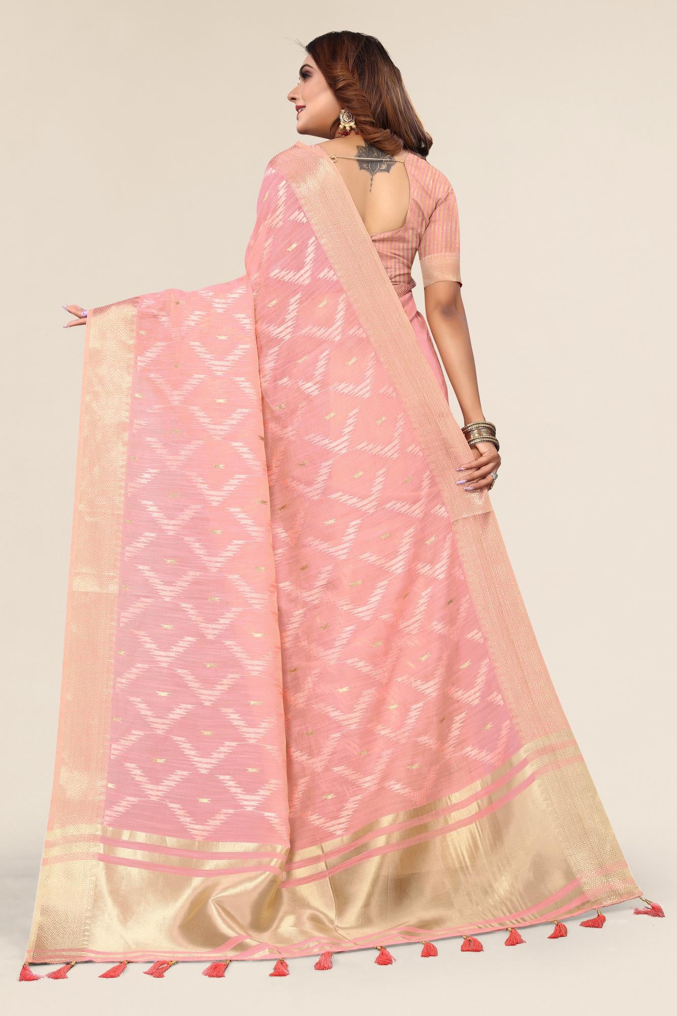 Pink Linen designer saree