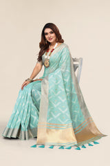 Light Green Linen designer saree