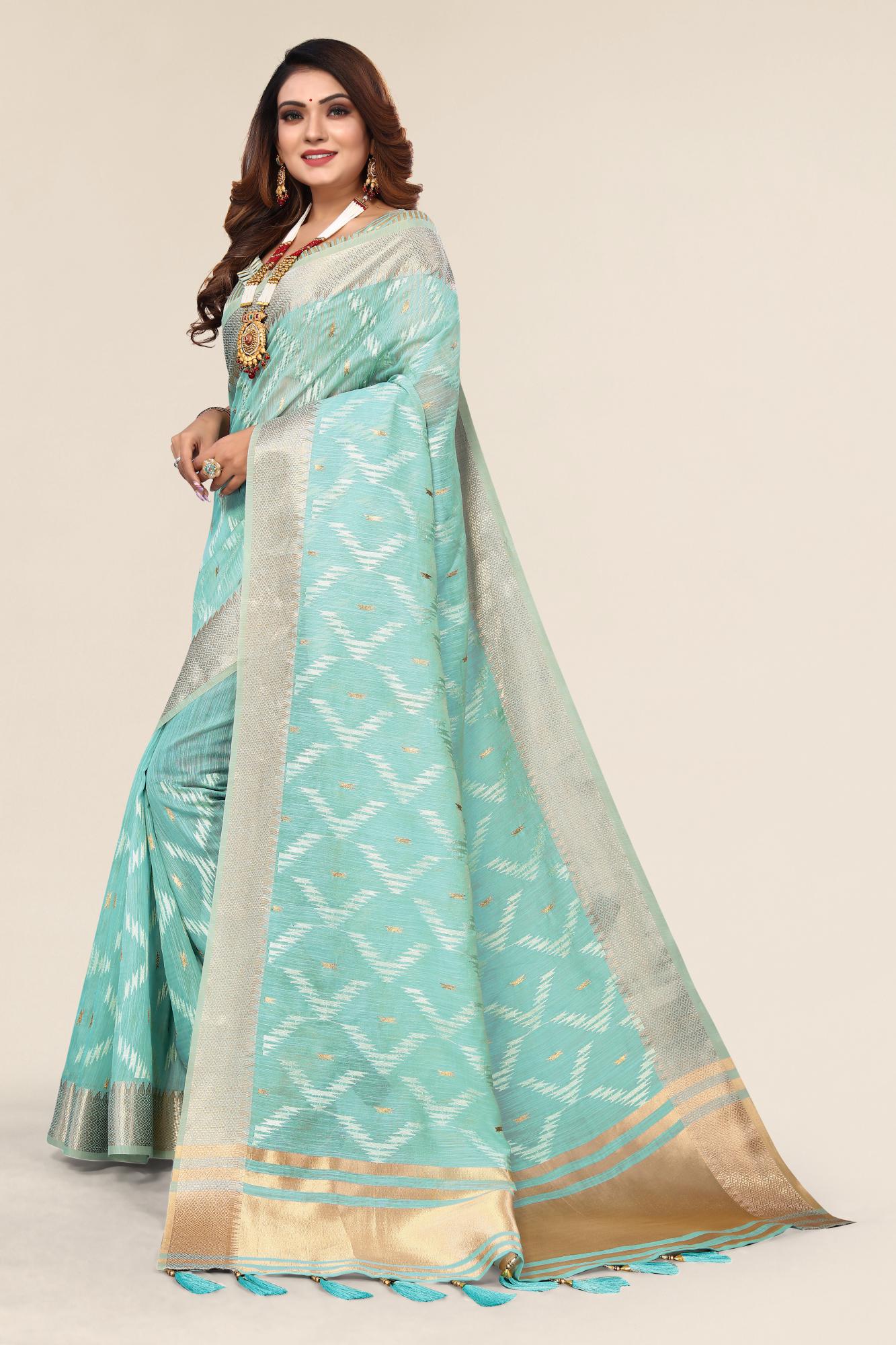 Light Green Linen designer saree