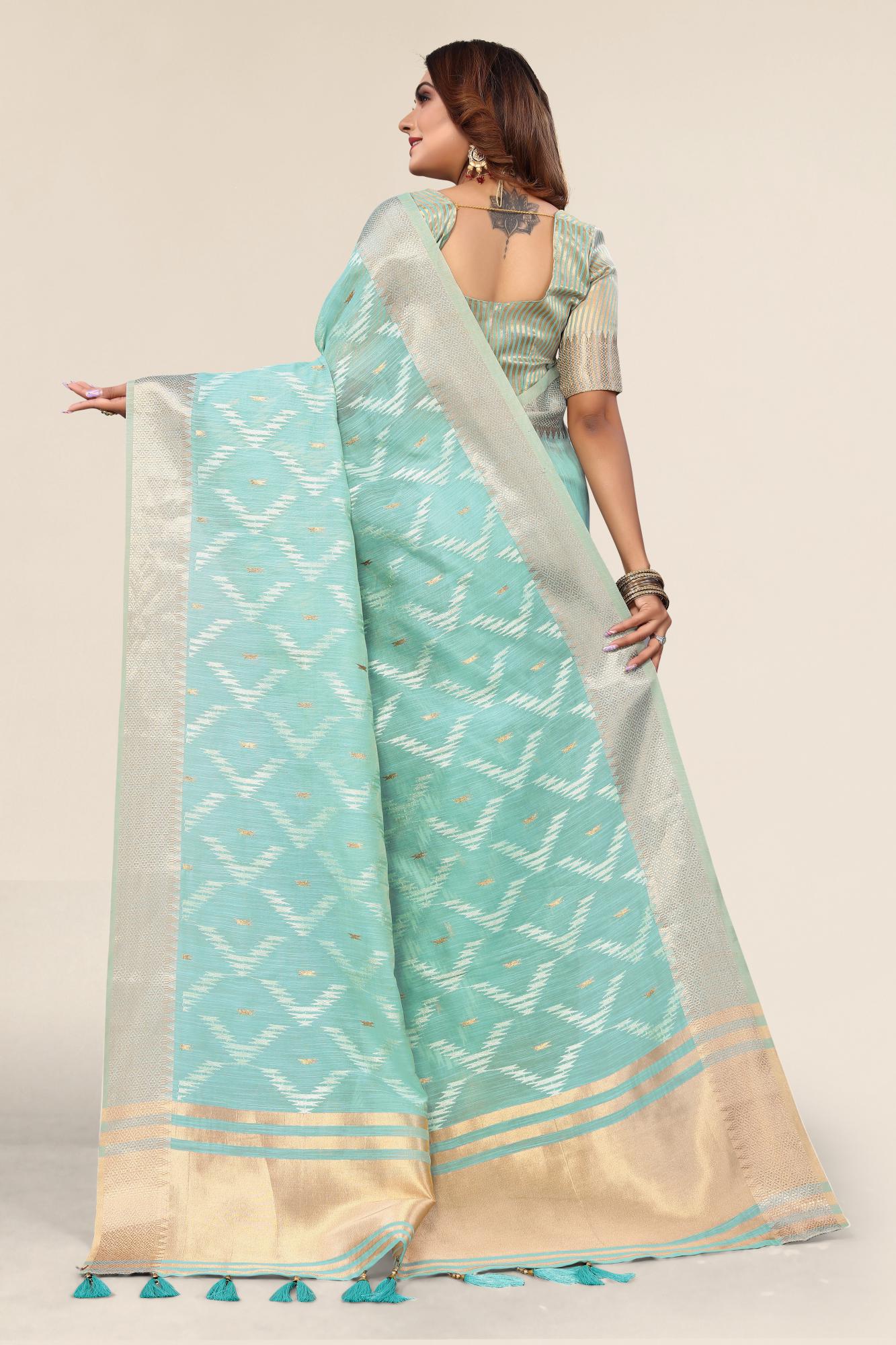 Light Green Linen designer saree